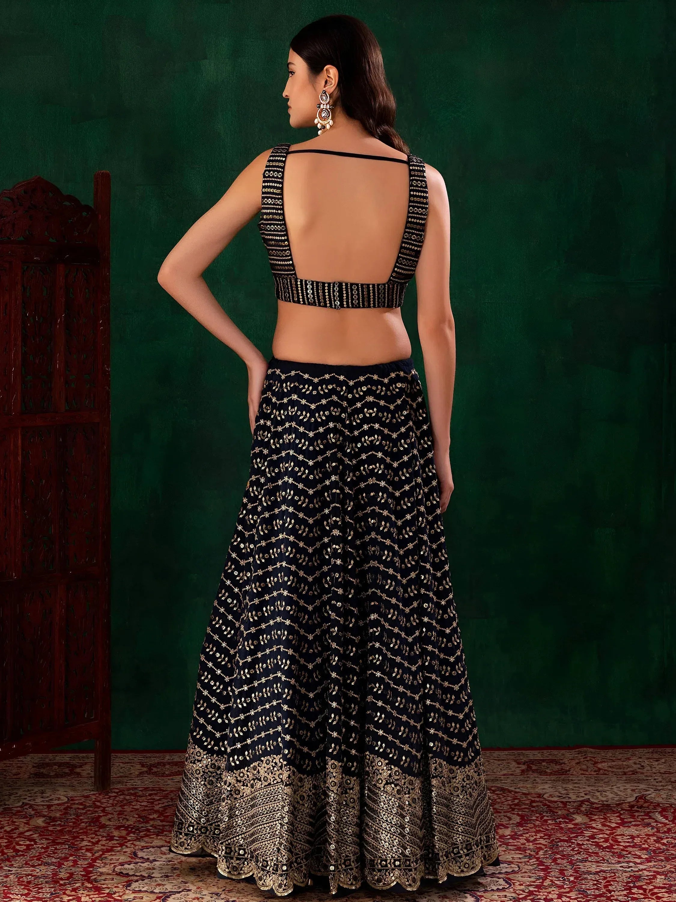 Charming Navy Blue Sequins Georgette Party Wear Lehenga Choli