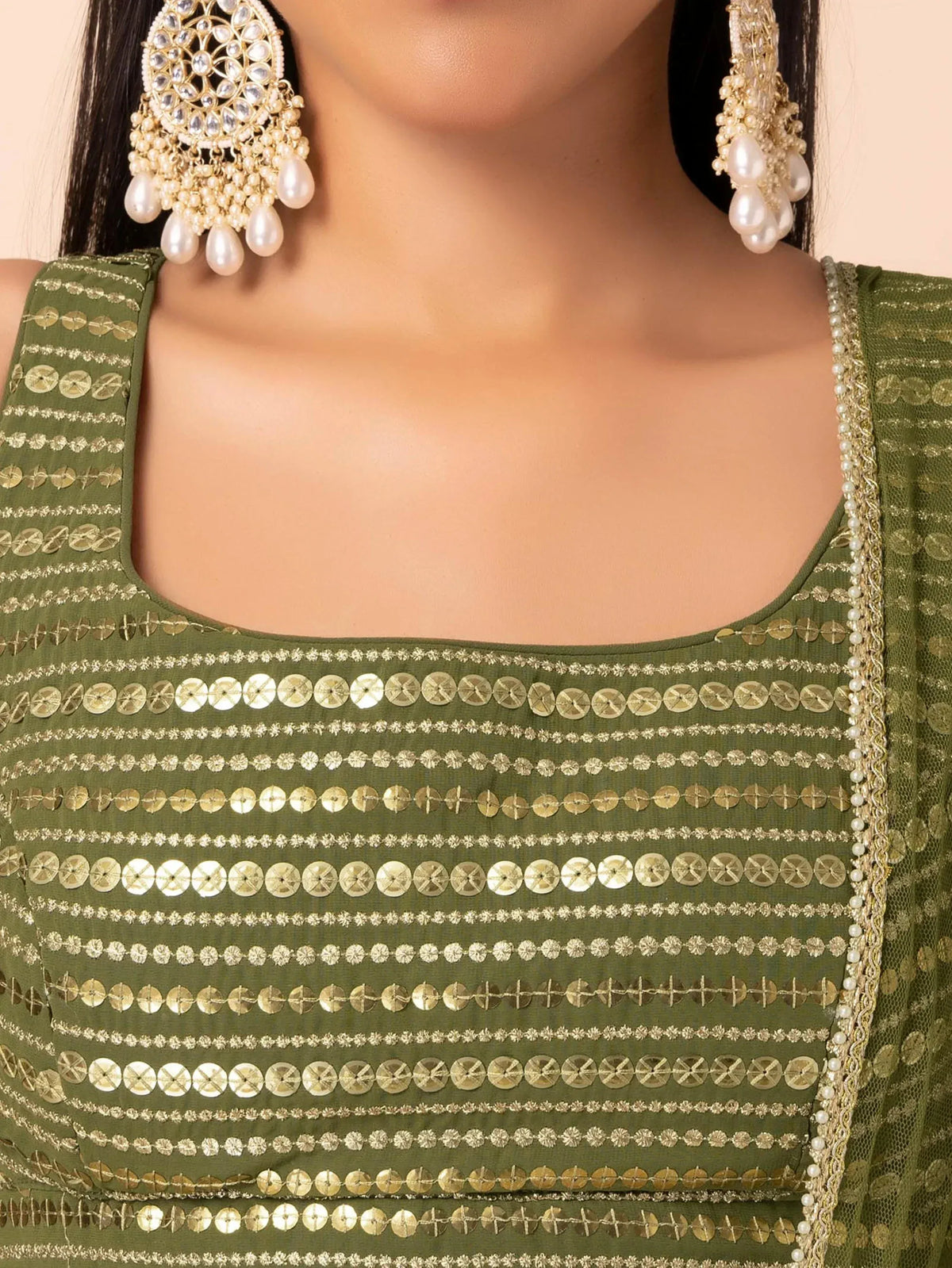 Stunning Green Zari Embroidered Georgette Mehendi Wear Lehenga Choli