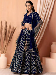 Alluring Navy Blue Embroidered Georgette Lehenga Choli With Dupatta