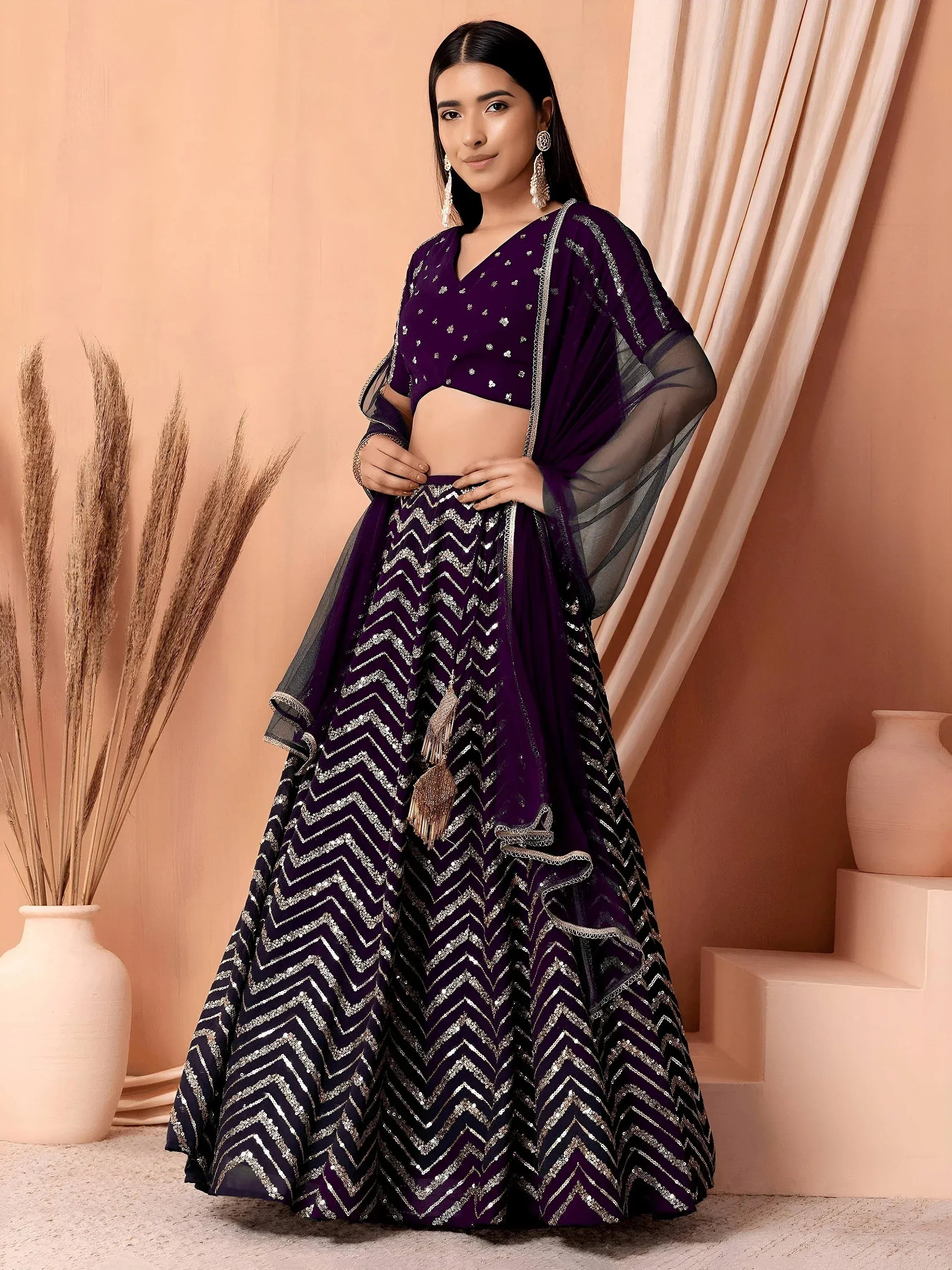 Enchanting Purple Zari Embroidered Georgette Party Wear Lehenga Choli