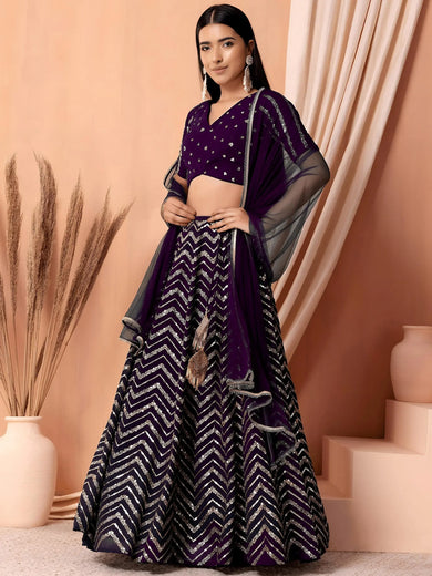 Enchanting Purple Zari Embroidered Georgette Party Wear Lehenga Choli