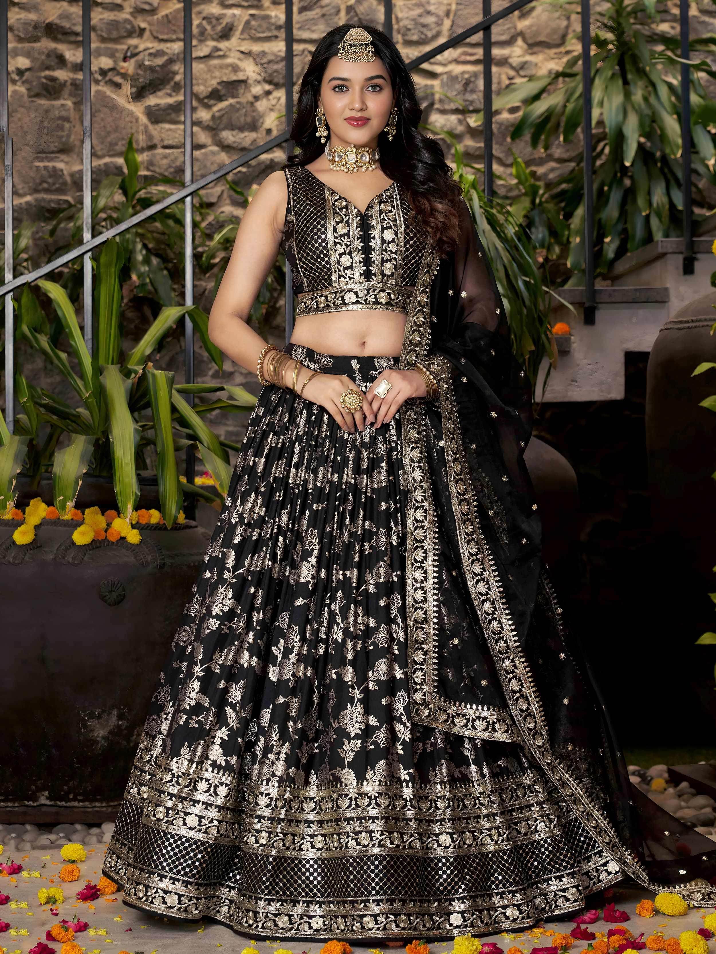Delicate Black Silk Zari Embroidered Lehenga Choli With Dupatta