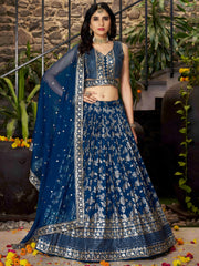 Sweet Dove Blue Zari Embroidered Designer Lehenga Choli