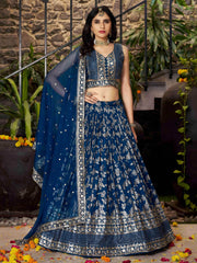 Sweet Dove Blue Zari Embroidered Designer Lehenga Choli