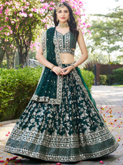 Feminine Green Sequins Mehendi Wear Lehenga Choli