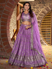 Enchanting Lavender Thread Embroidered Silk Lehenga Choli
