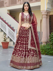 Amazing Maroon Sequins Dola Silk Wedding Wear Lehenga Choli