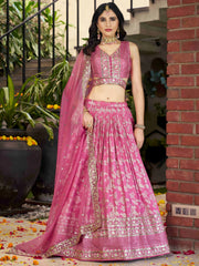 Bold Pink Silk Engagement Wear Lehenga Choli With Dupatta