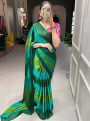 Pretty Green Shaded Zari Rangoli Silk Party Wear Saree With Blouse