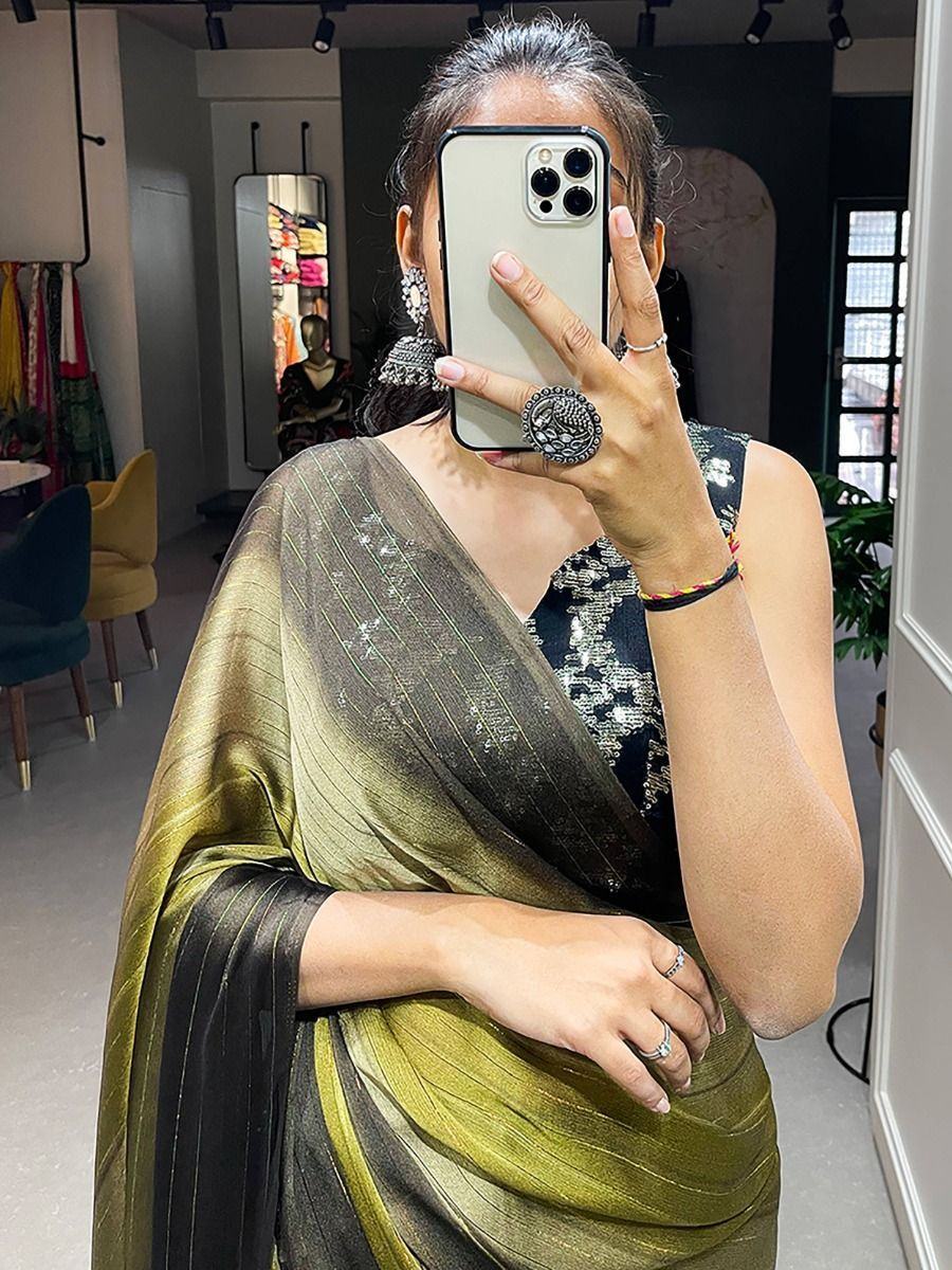 Lovely Mehendi Green Zari Striped Rangoli Silk Party Wear Saree