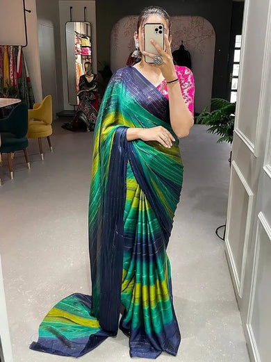 Winsome Navy Blue Shaded Zari Rangoli Silk Party Wear Saree