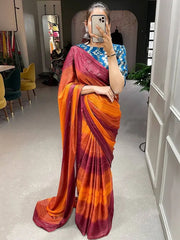 Amazing Orange Shaded Zari Rangoli Silk Party Wear Saree With Blouse