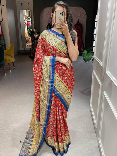 Attractive Red Patola Print Silk Wedding Wear Saree With Blouse