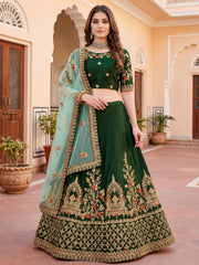 Graceful Green Thread Embroidered Silk Wedding Wear Lehenga Choli