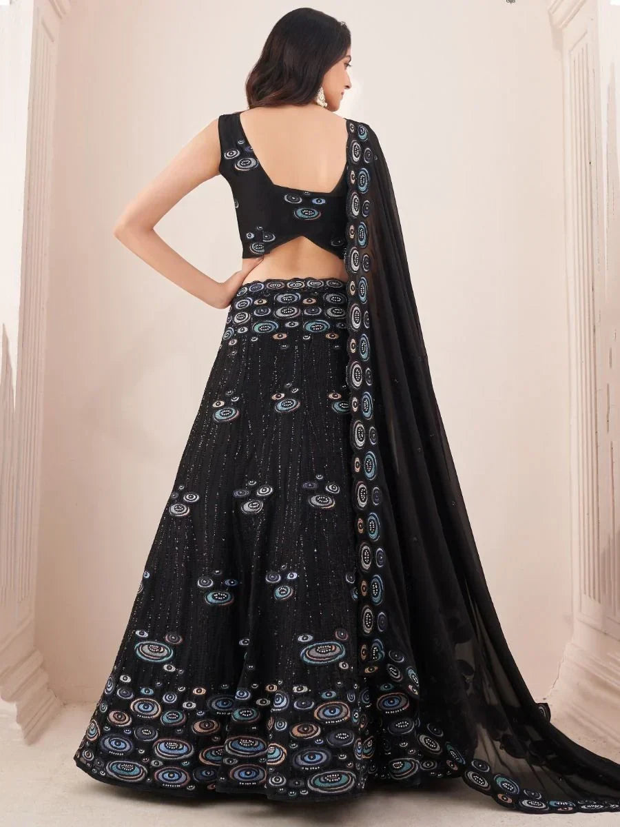 Enchanting Black Thread Embroidered Georgette Events Lehenga Choli