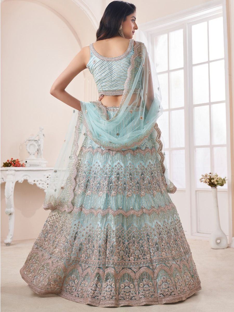 Dazzling Turquoise Dori Work Soft Net Events Wear Lehenga Choli