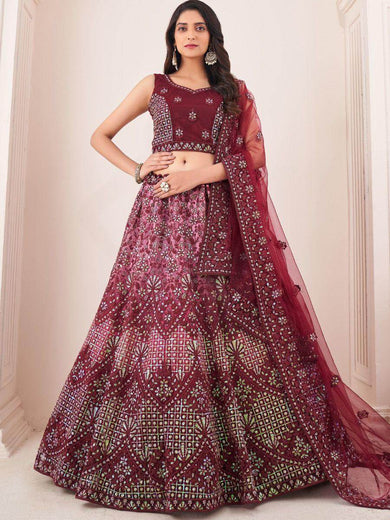 Astonishing Burgundy Dori Work Soft Net Bridesmaid Lehenga Choli