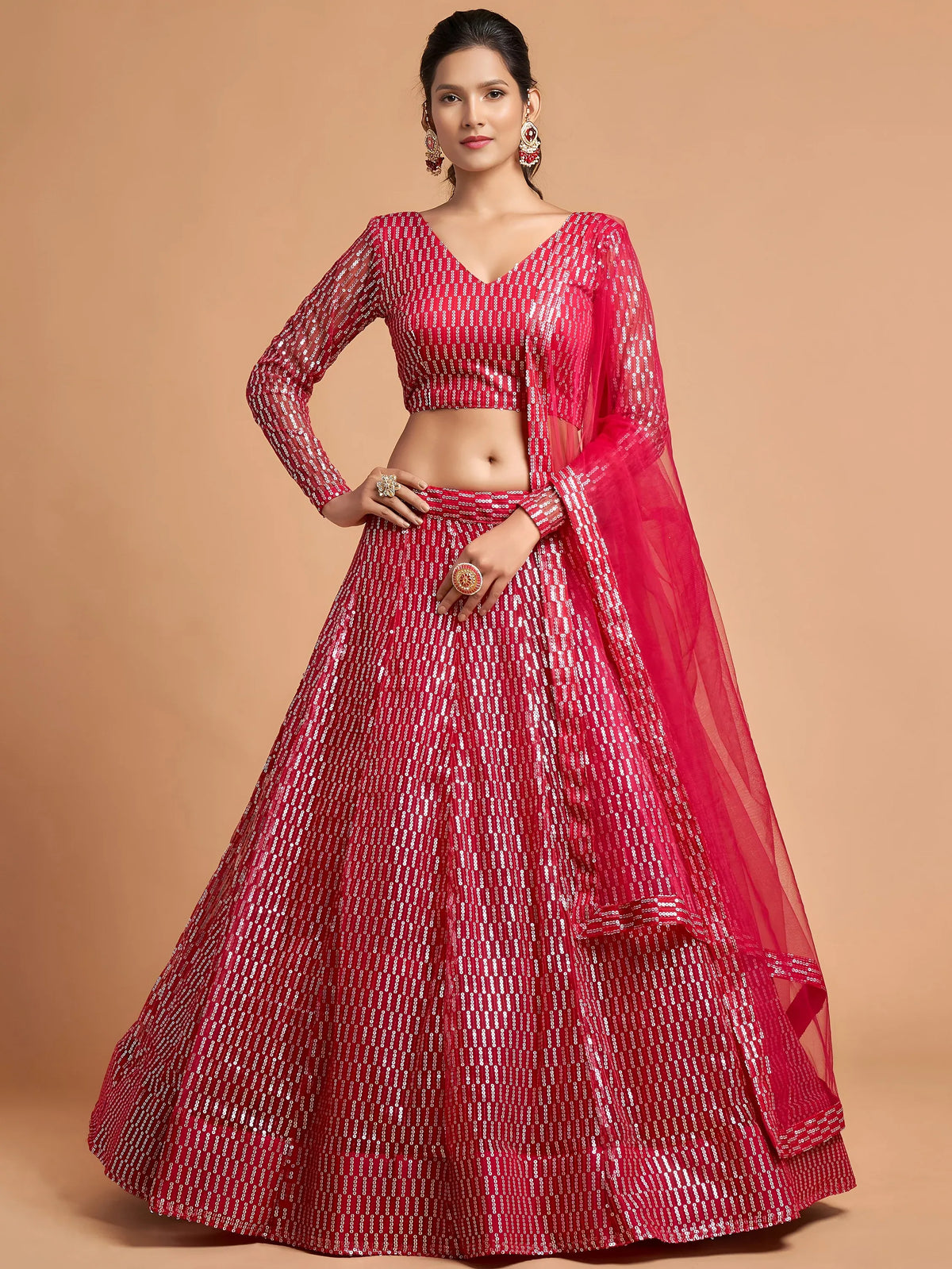 Stunning Pink Sequins Net Reception Wear Plus Size Lehenga Choli