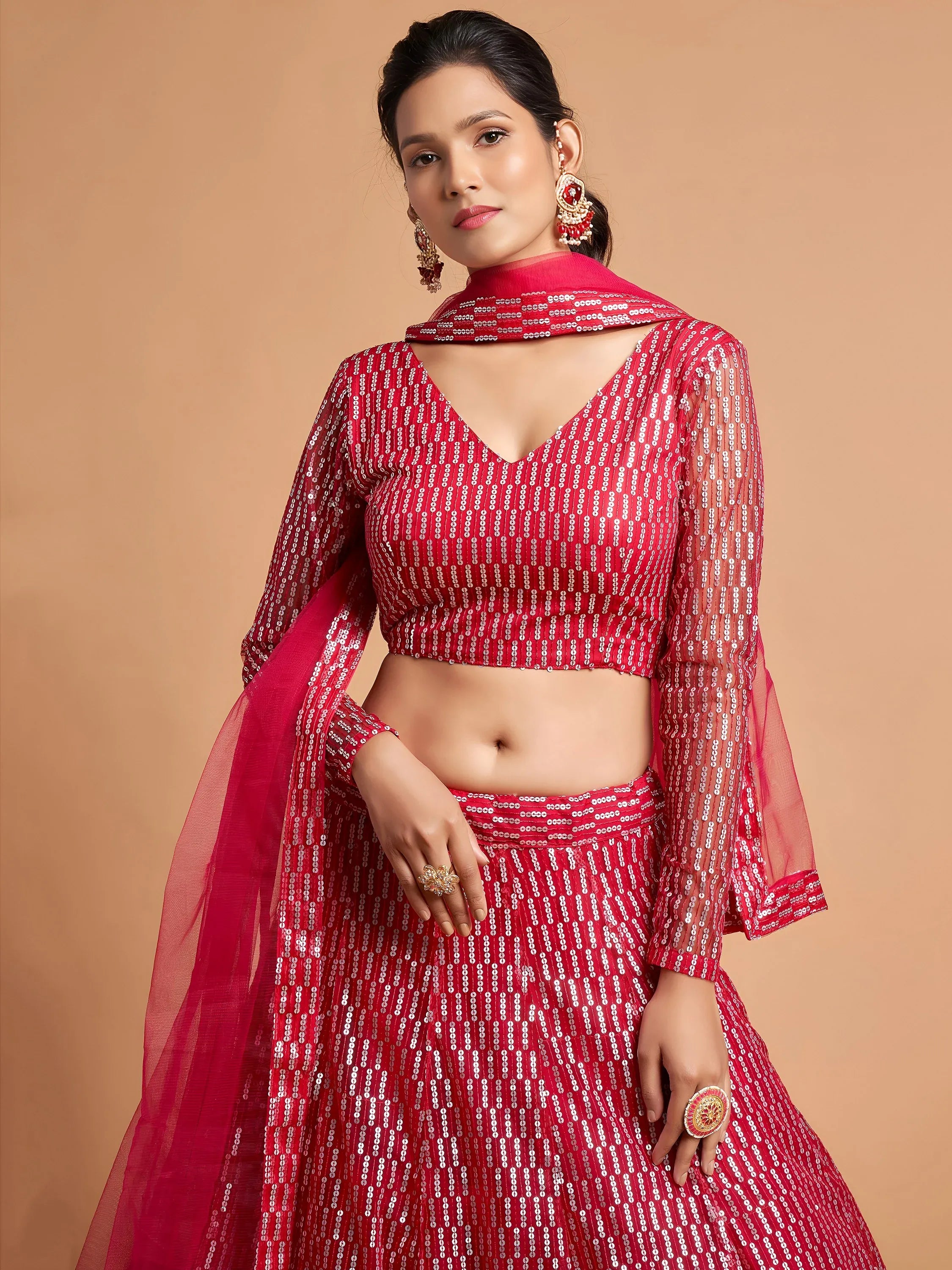 Stunning Pink Sequins Net Reception Wear Plus Size Lehenga Choli
