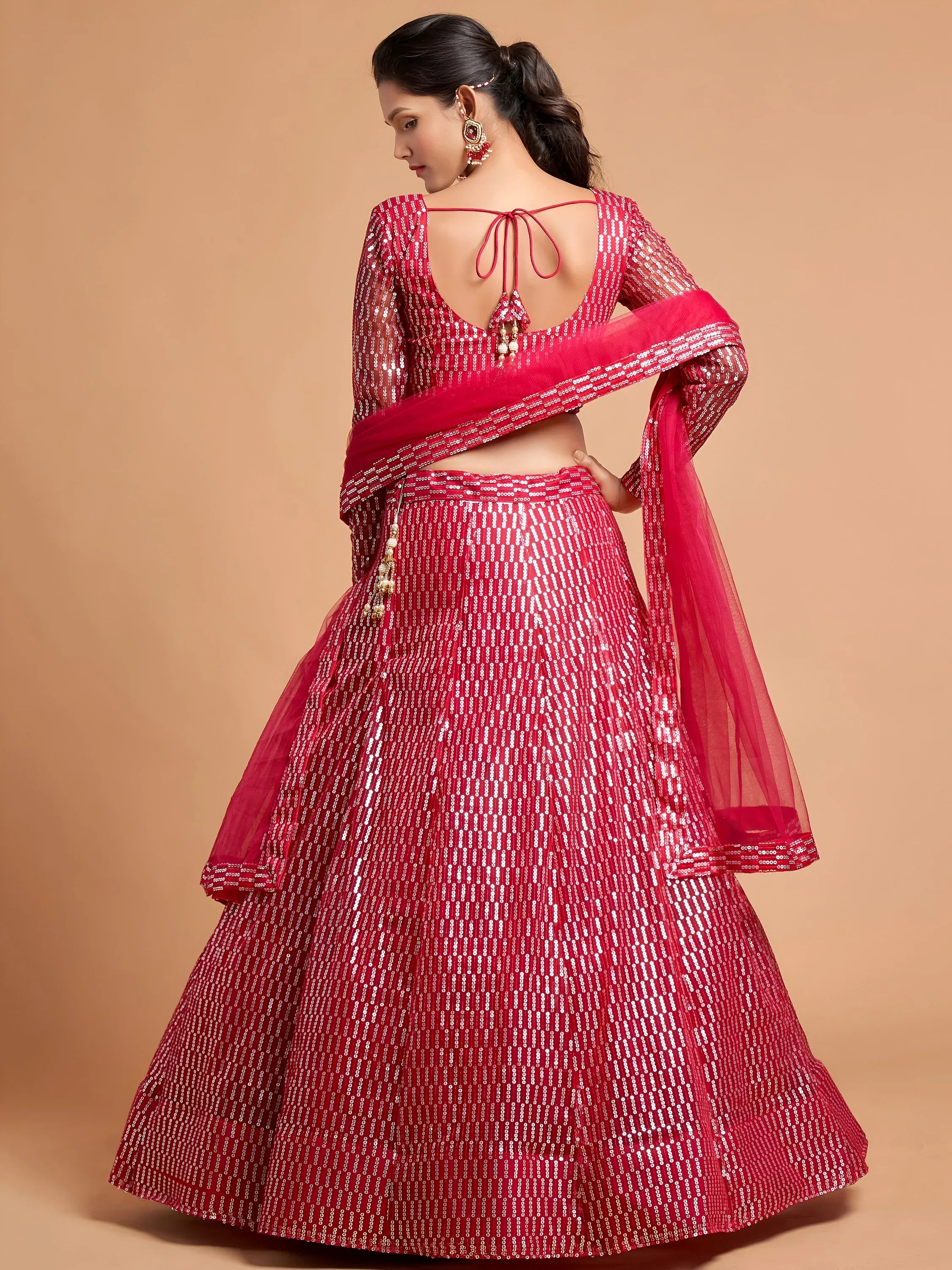 Stunning Pink Sequins Net Reception Wear Plus Size Lehenga Choli