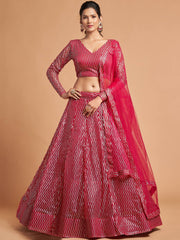 Hot Pink Thread Embroidered Net Party Wear Lehenga Choli