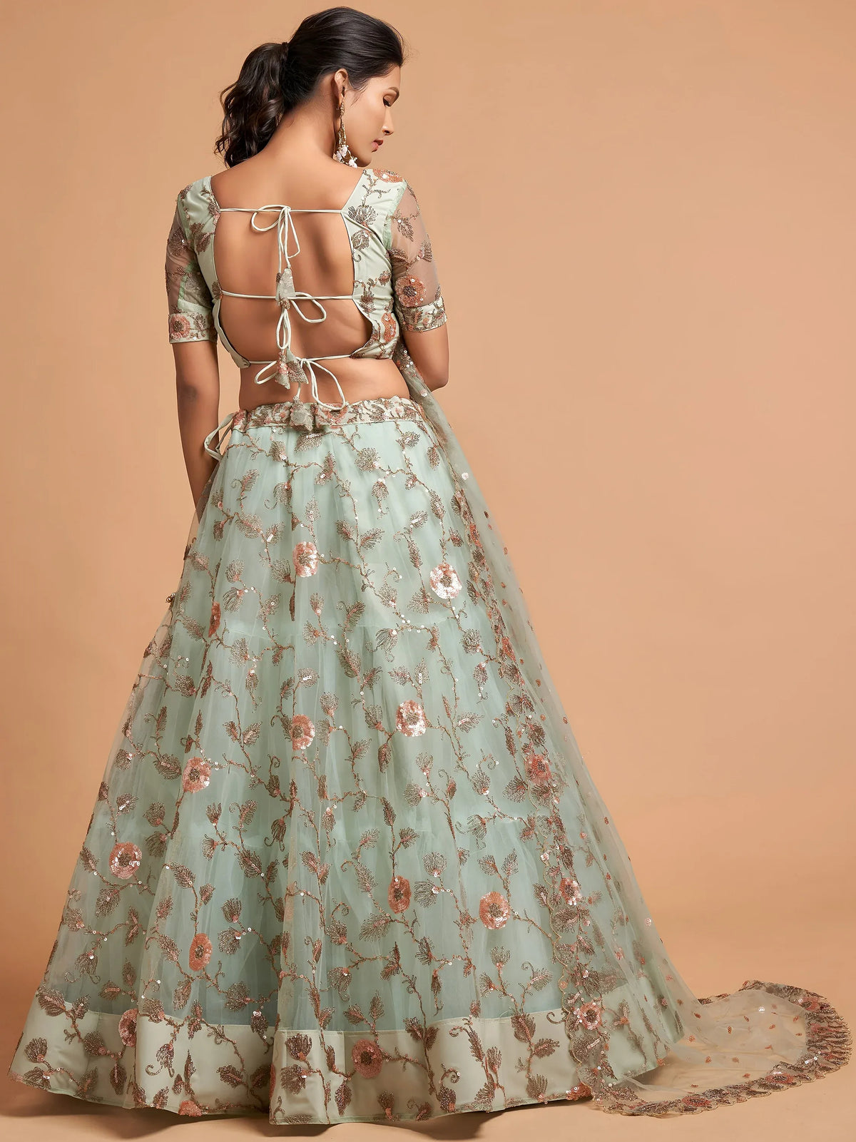 Stylish Green Embroidered Net Wedding Wear Plus Size Lehenga Choli