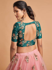Peach Thread Embroidered Net Party Wear Lehenga Choli