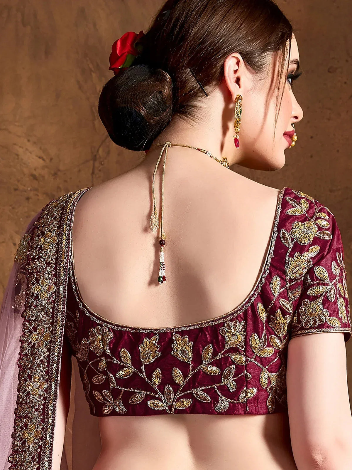 Awesome Maroon Embroidered Silk Wedding Wear Plus Size Lehenga Choli