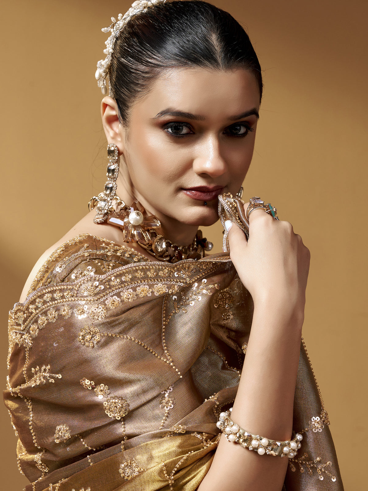 Grand Golden Hand Work Silk Wedding Wear Saree With Blouse