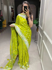 Charismatic Green Zari Weaved Viscose Marriage Wear Saree With Blouse
