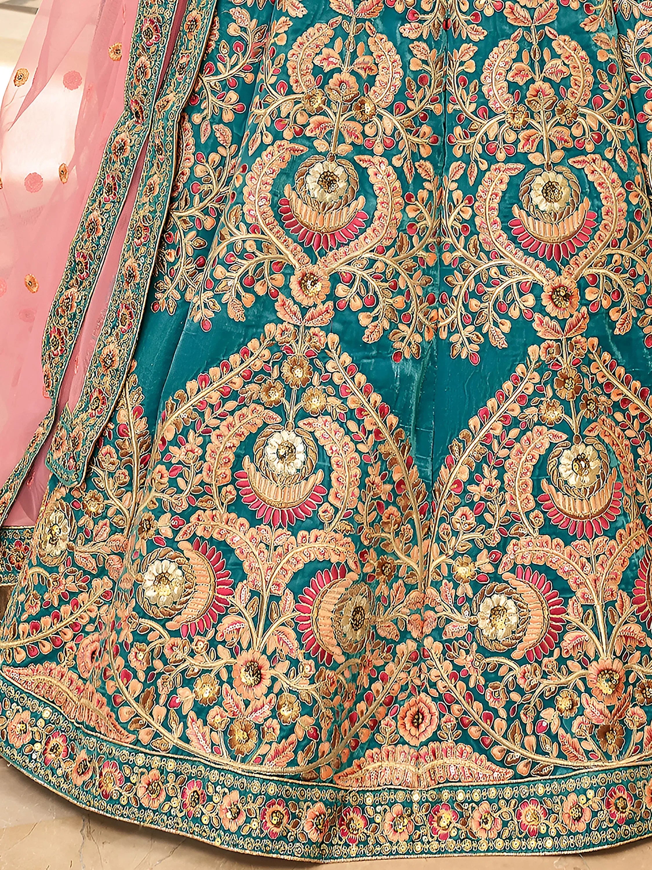 Ravishing Teal Blue Heavy Embroidered Velvet Bridesmaid Lehenga Choli