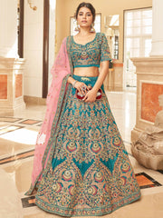 Ravishing Teal Blue Heavy Embroidered Velvet Bridesmaid Lehenga Choli