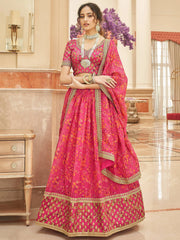 Phenomenal Pink Floral Printed Organza Reception Wear Lehenga Choli