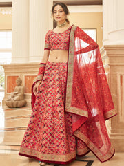 Astonishing Red Embroidered Art Silk Bridesmaid Lehenga Choli