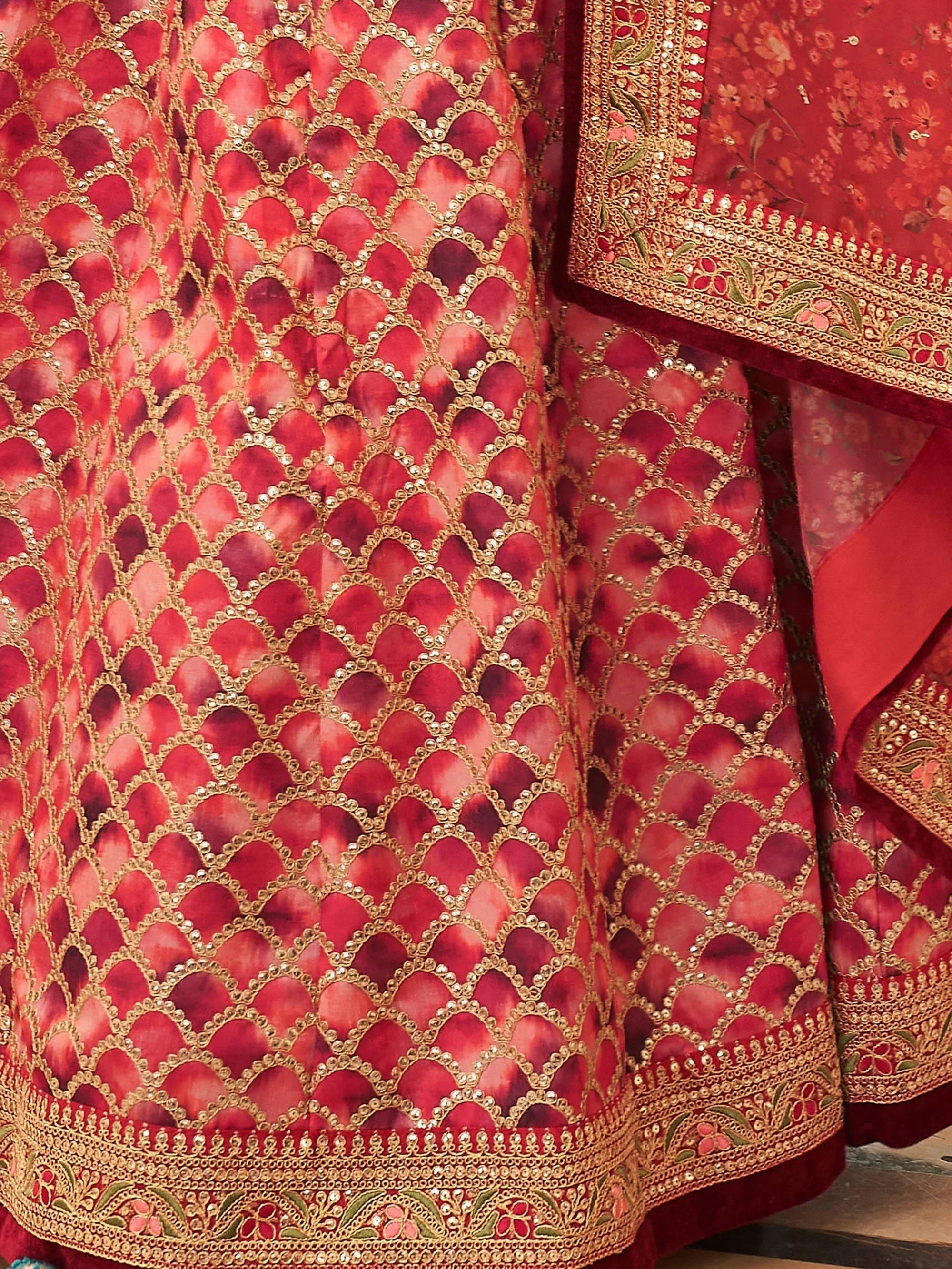 Astonishing Red Embroidered Art Silk Bridesmaid Lehenga Choli