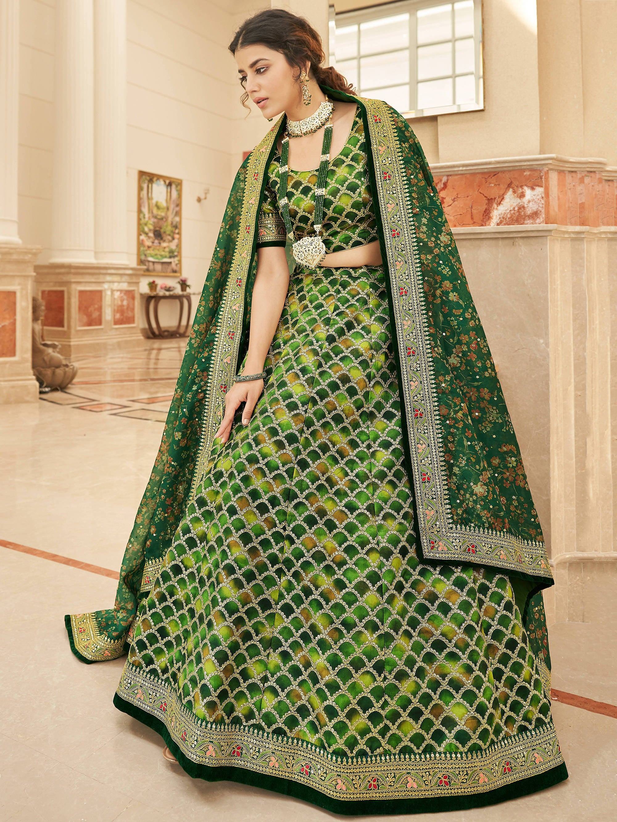 Marvelous Green Embroidered Art Silk Engagement Wear Lehenga Choli