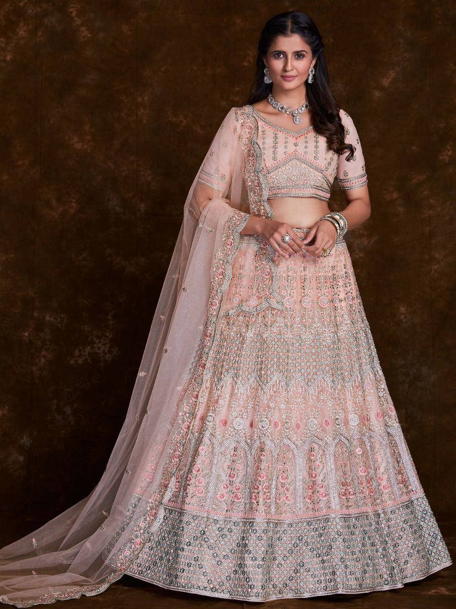 Pink embroidered lehenga choli with dupatta, Indian ethnic wear for weddings and festivals