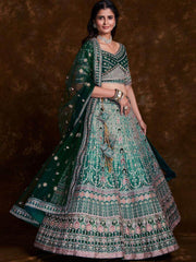 Magic of Green Zari Embroidered Silk Wedding Lehenga Choli