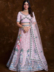 Blossoming Baby Pink Embroidered Soft Net Bridal Lehenga Choli