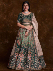 Enchanting Green Thread Embroidered Art Silk Wedding Lehenga Choli