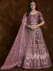 Radiance Wine Embroidered Art Silk Bridesmaid Lehenga Choli With Dupatta