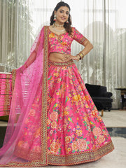 Marvelous Deep Pink Floral Printed Art Silk Lehenga Choli With Dupatta