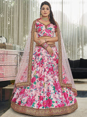 Ravishing Light Pink Floral Printed Art Silk Lehenga Choli