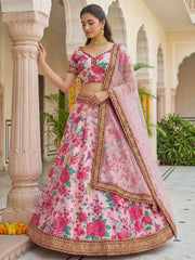 Captivating Light Pink Floral Printed Silk Festival Wear Lehenga Choli