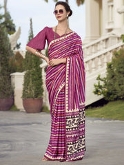 Adorable Magenta Printed Mal Mal Silk Function Wear Saree With Blouse