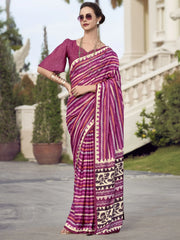 Adorable Magenta Printed Mal Mal Silk Function Wear Saree With Blouse