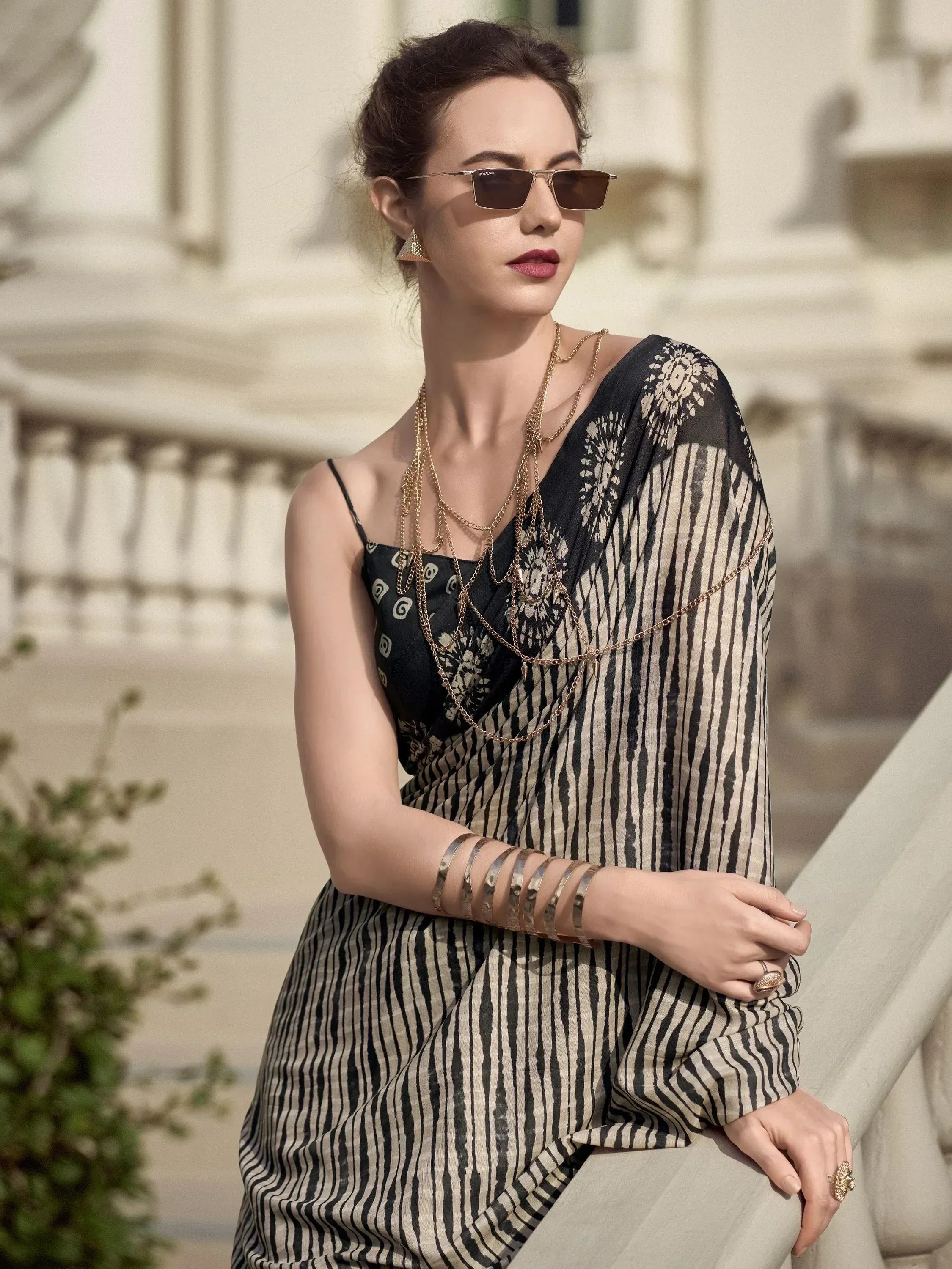 Exquisite Black Printed Mal Mal Silk Function Wear Saree With Blouse