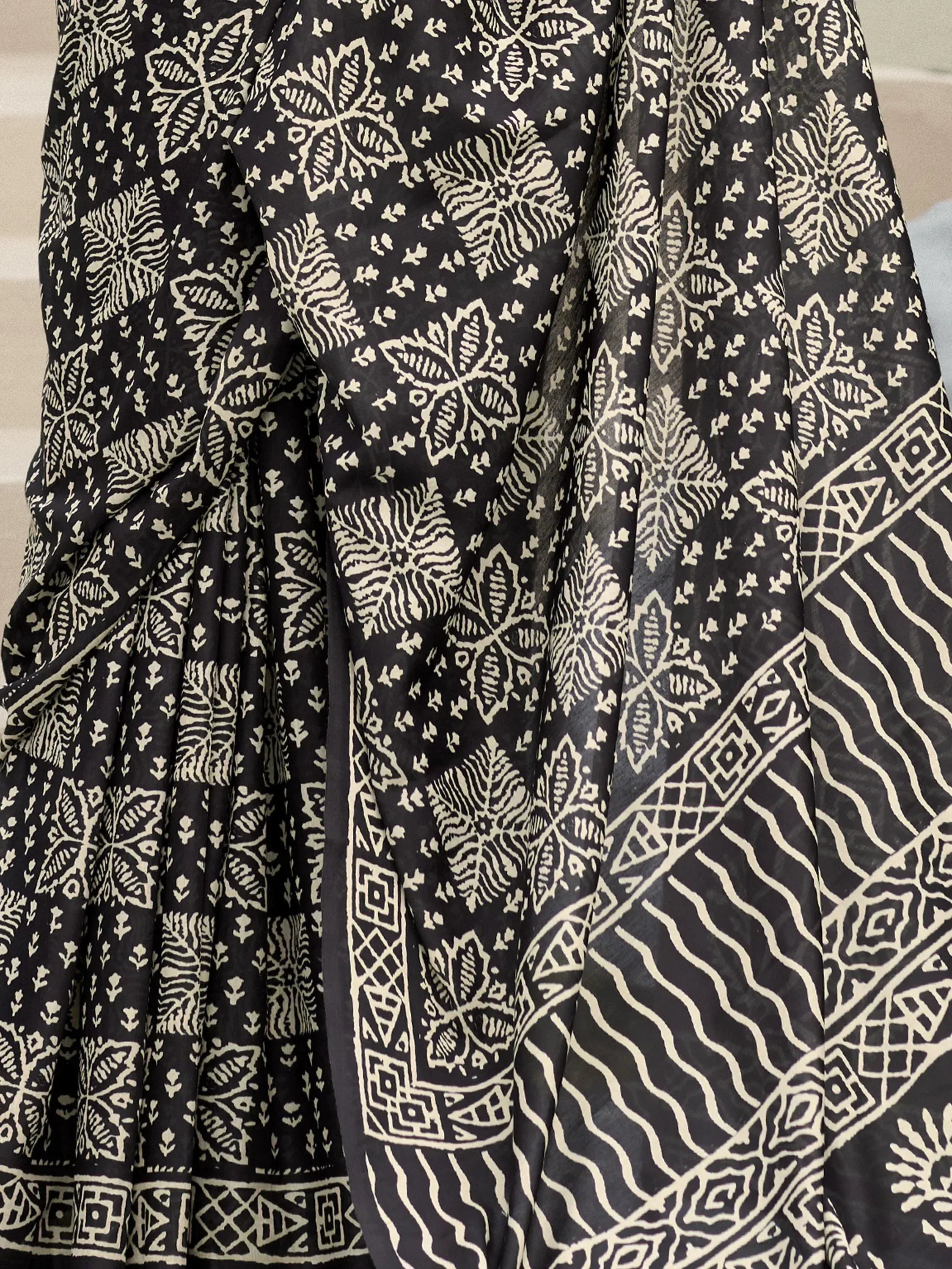 Fantastical Black Printed Mal Mal Silk Function Wear Saree With Blouse