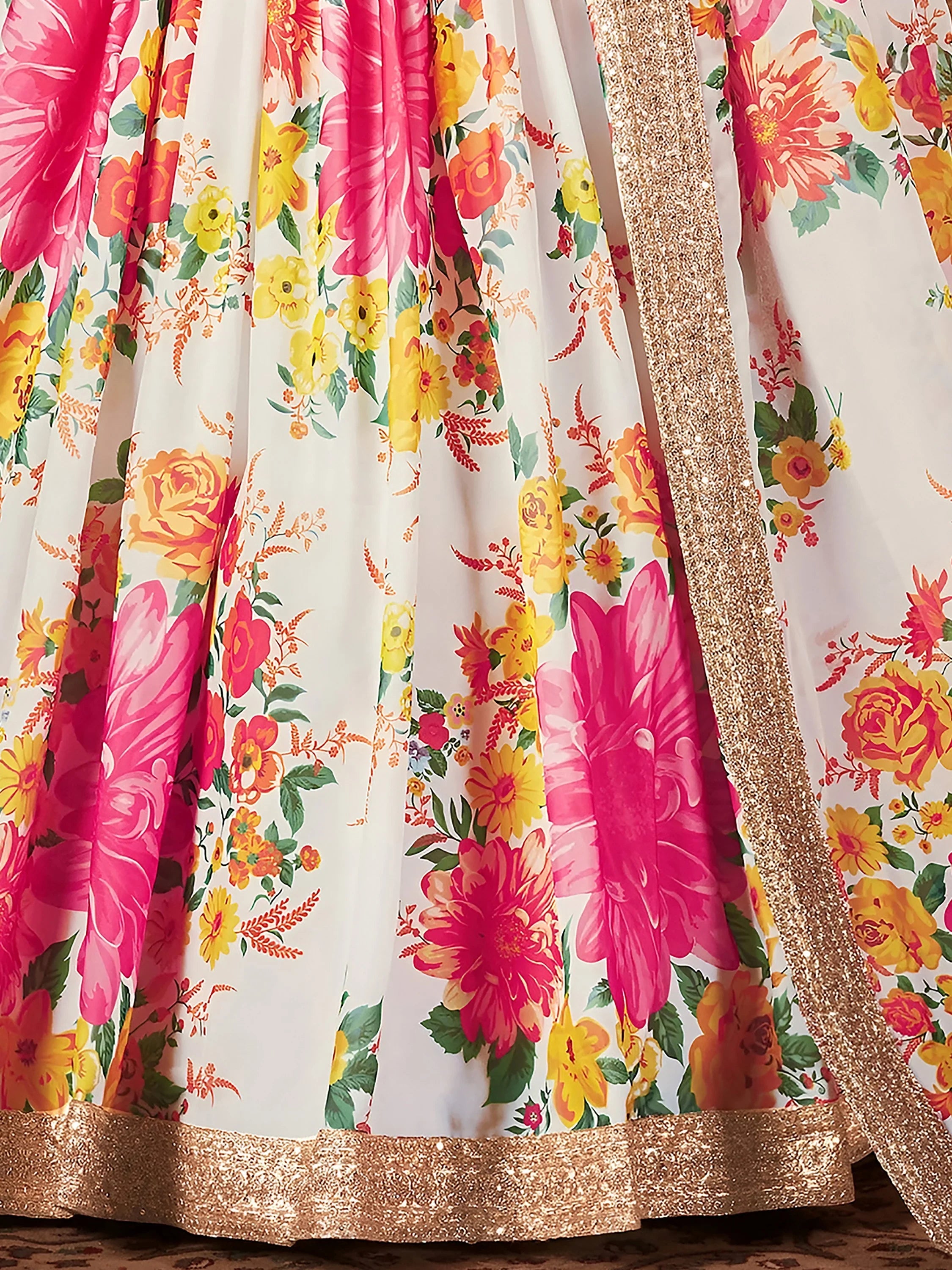Wonderful Off-White Printed Organza Bridesmaid Plus Size Lehenga Choli