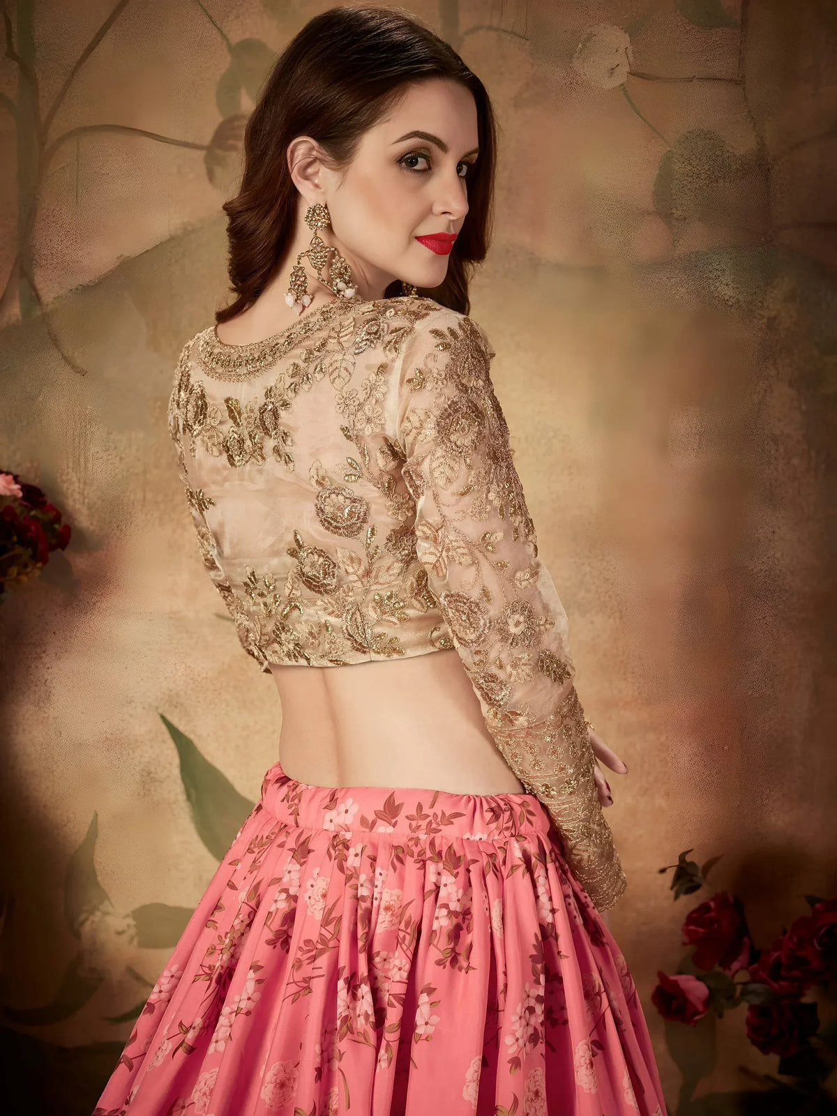 Outstanding Pink Printed Organza Festival Wear Plus Size Lehenga Choli